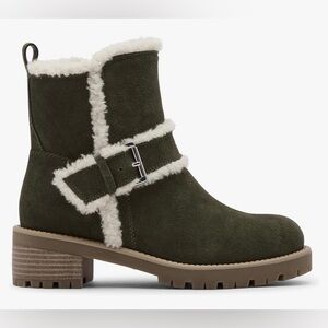 Blondo Margo Olive Green Shearling-Lined Ankle Boots 6 1/2-NEW